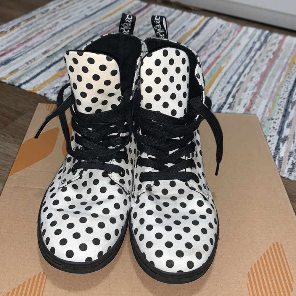 Dr. Martens AirWair White with Black Polka Dots High Top Canvas Sneaker US 6 L